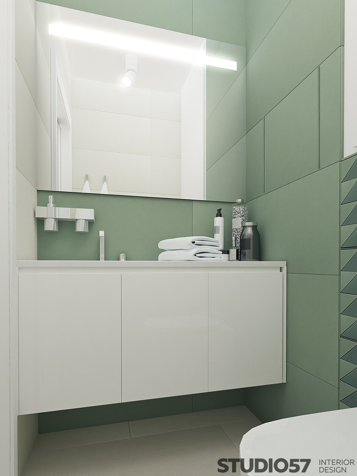 Photo of the bathroom in marsh color
