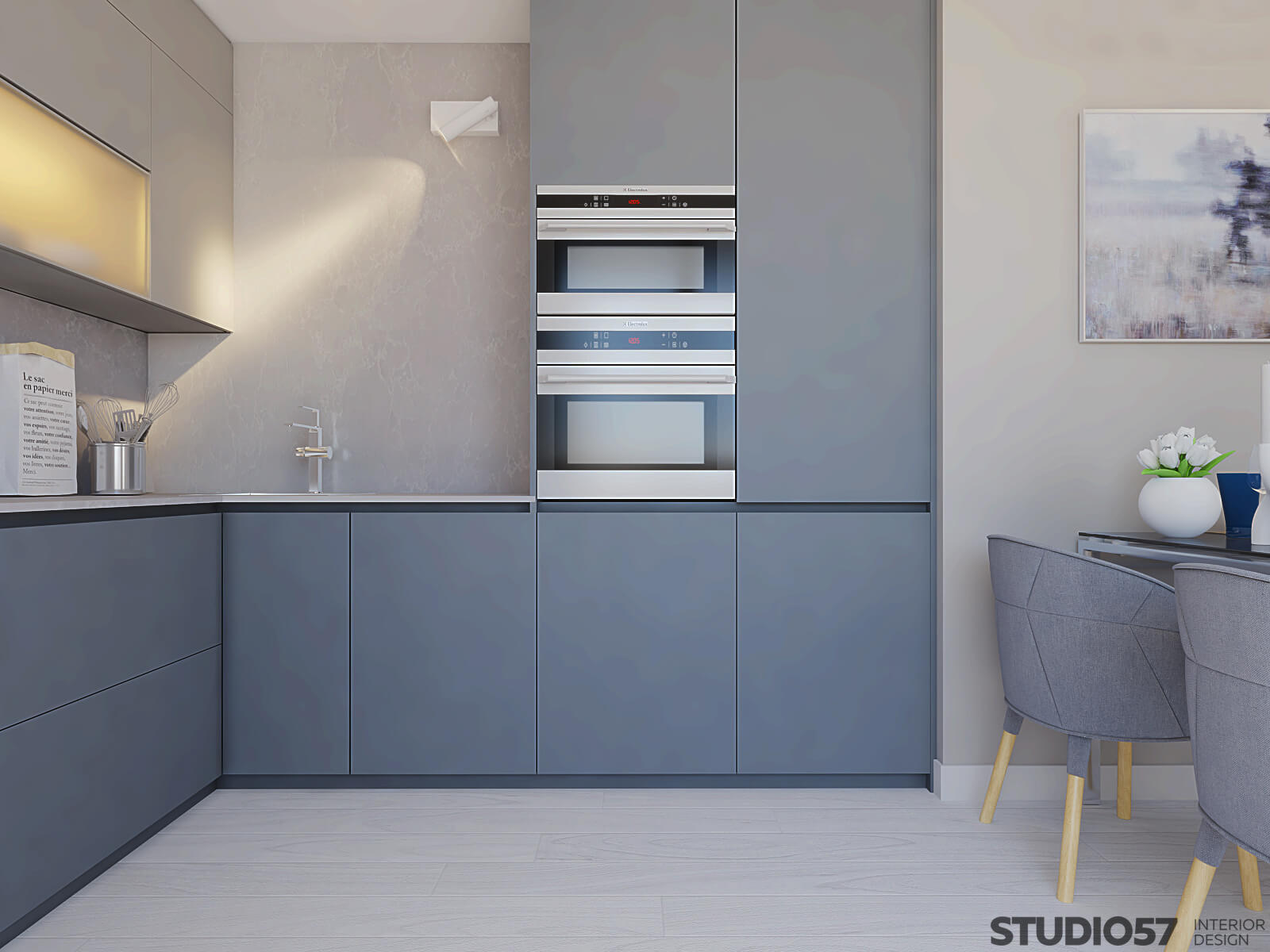 Kitchen interior in blue color