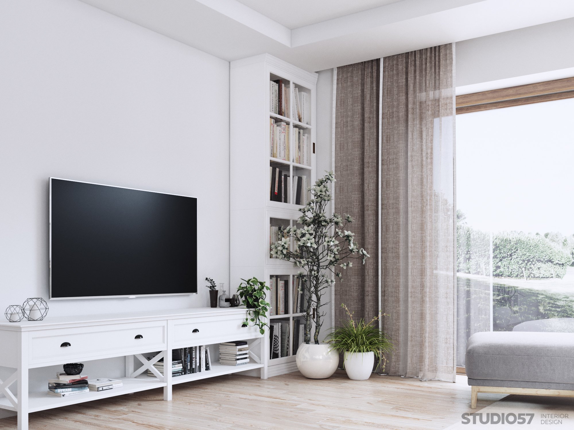 Design of the living room in light colors photo