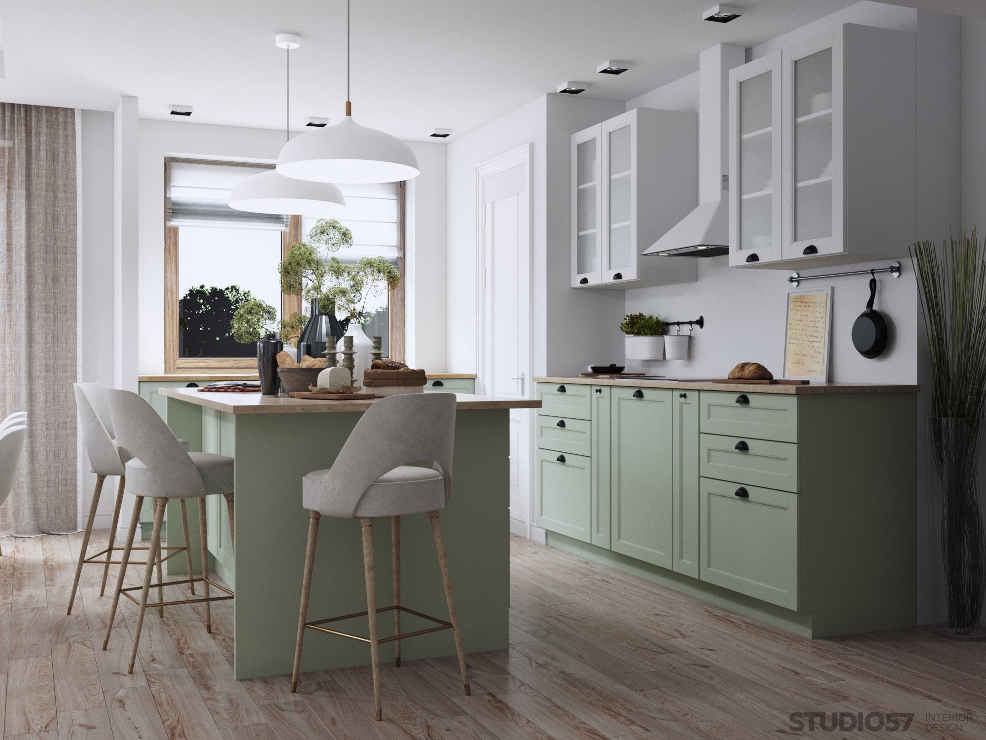 Kitchen in olive color photo