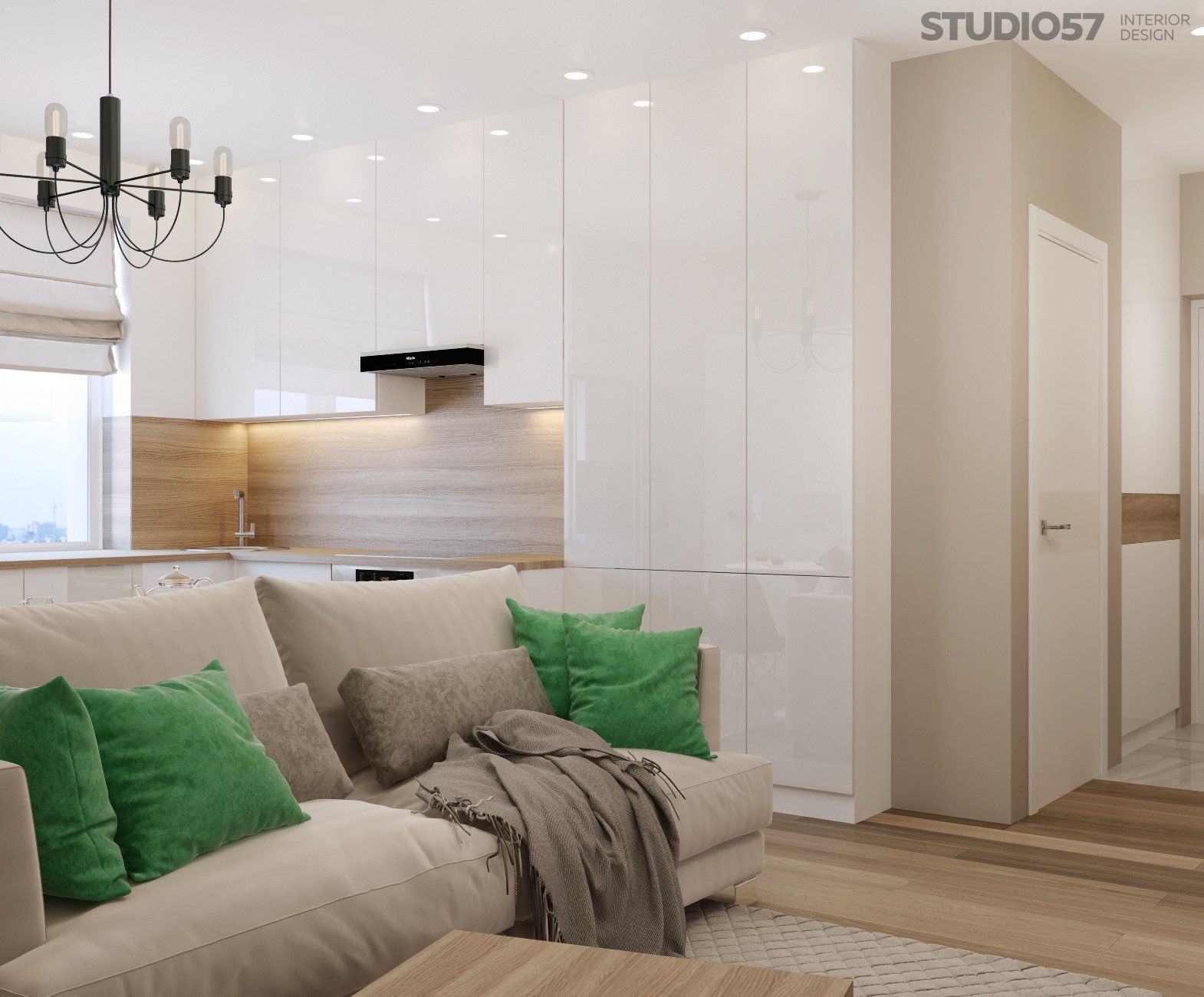 Interior design studio apartment in modern style photo