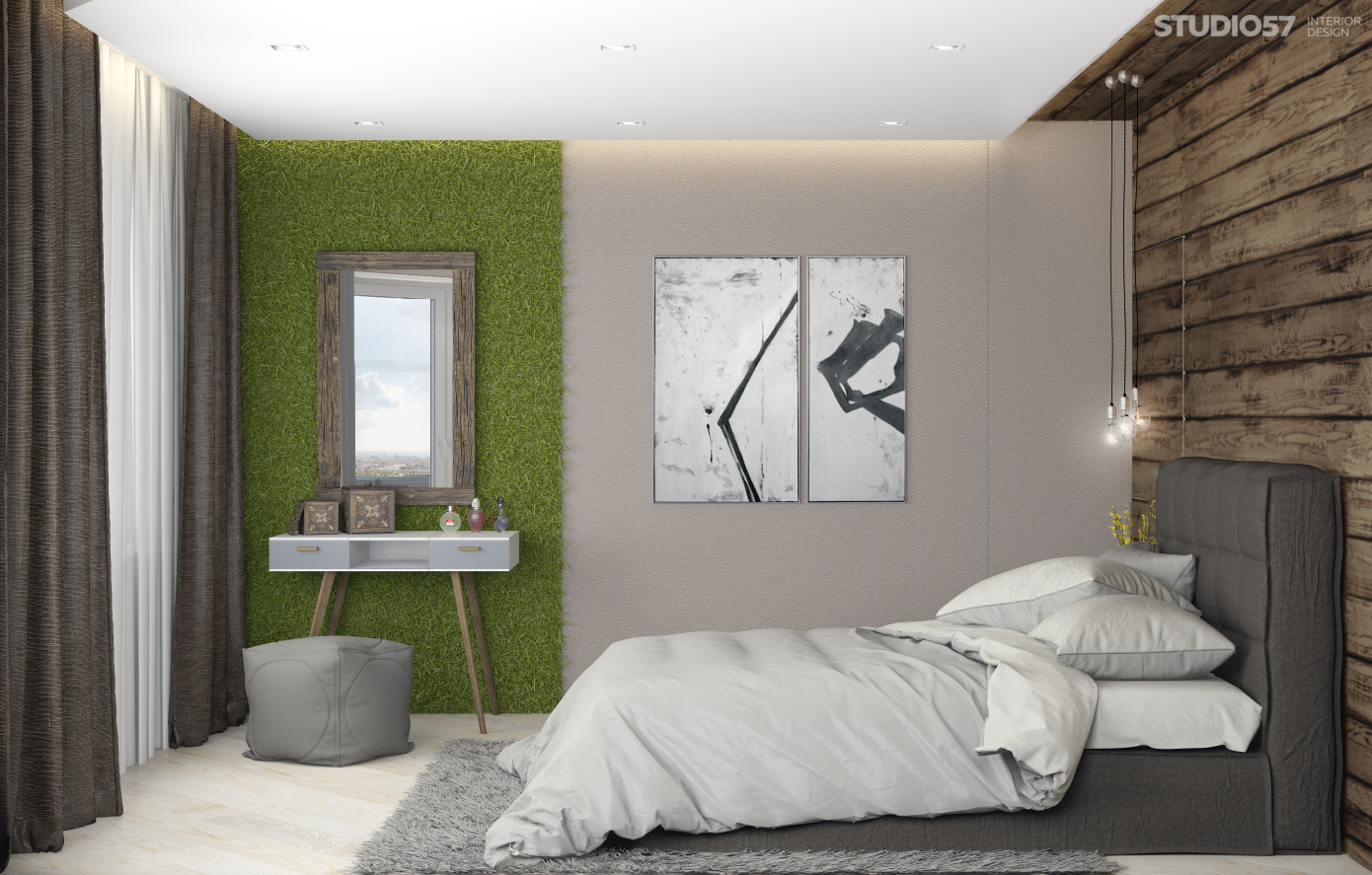 Bedroom interior design in eco style photo