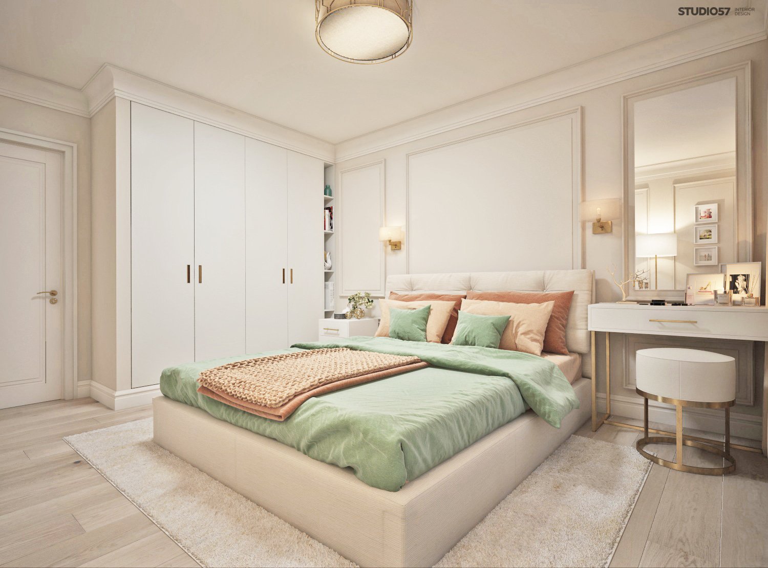 Interior of a bedroom in a modern classic style image
