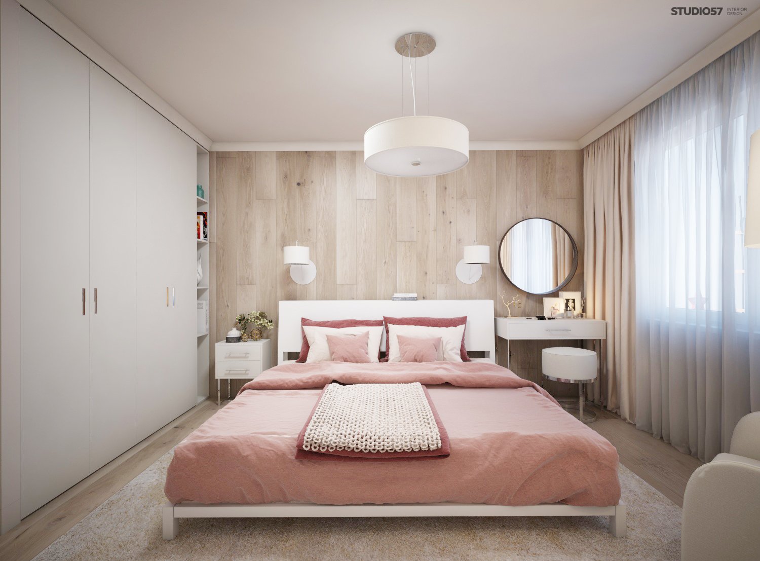 Дизайн розово белой спальни
