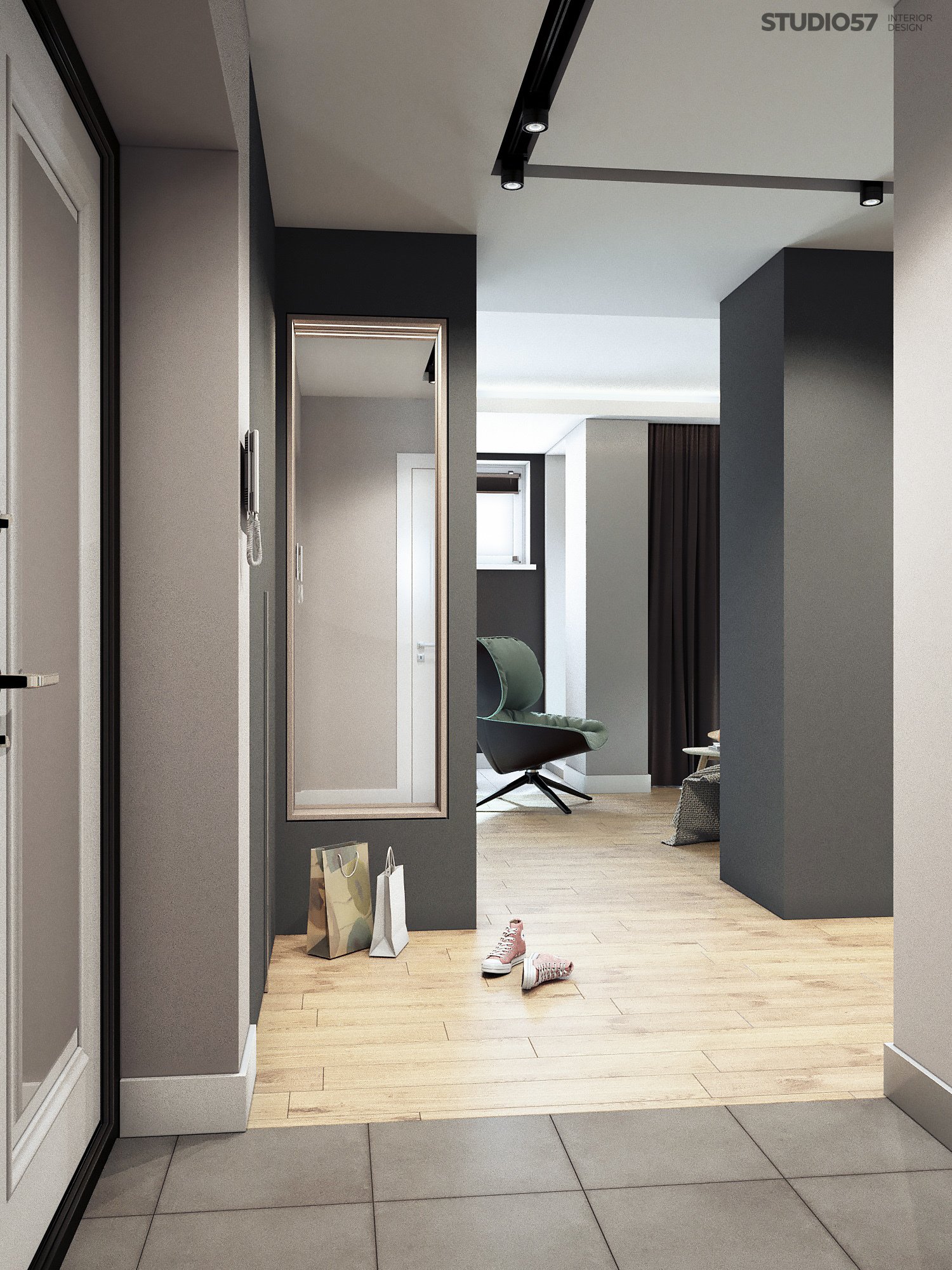 Photo of the hallway interior in gray shades