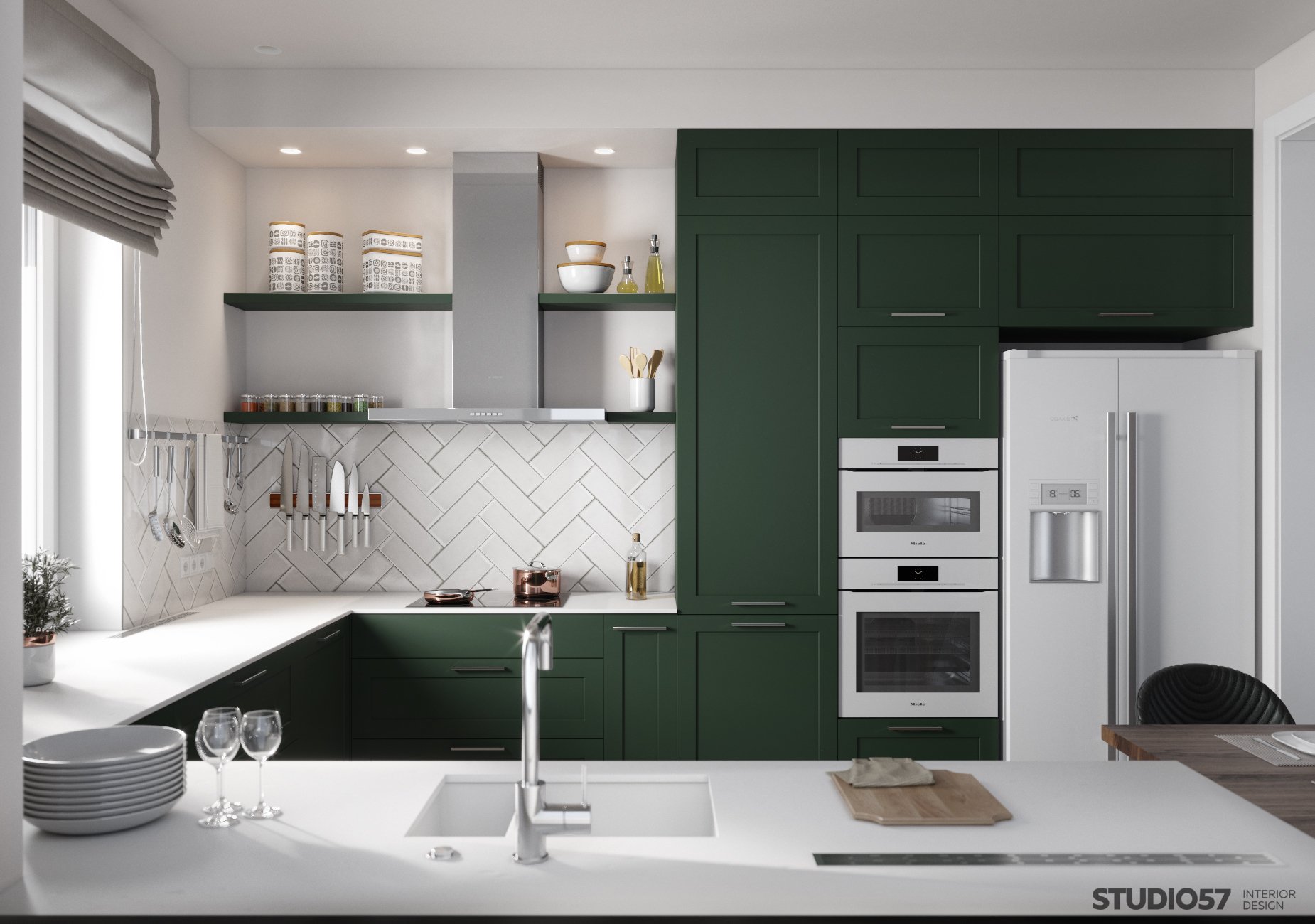Kitchen interior design in green photo