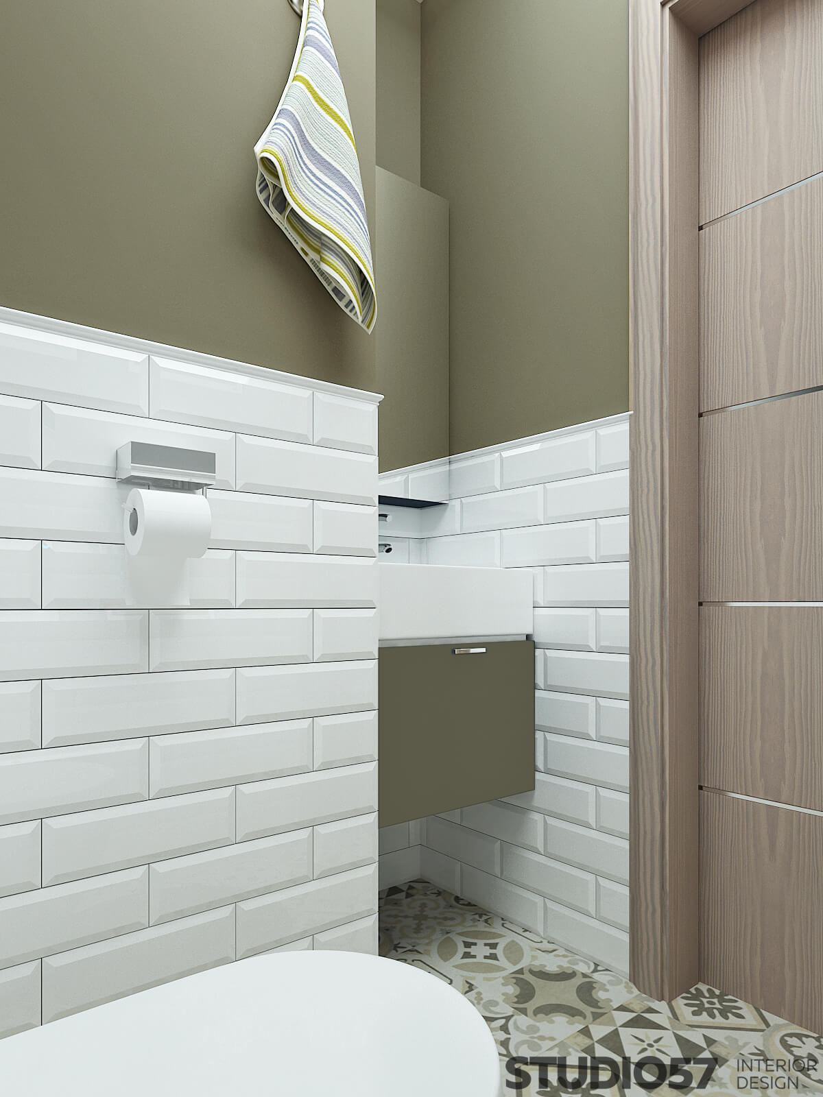 White rectangular tile in modern toilet