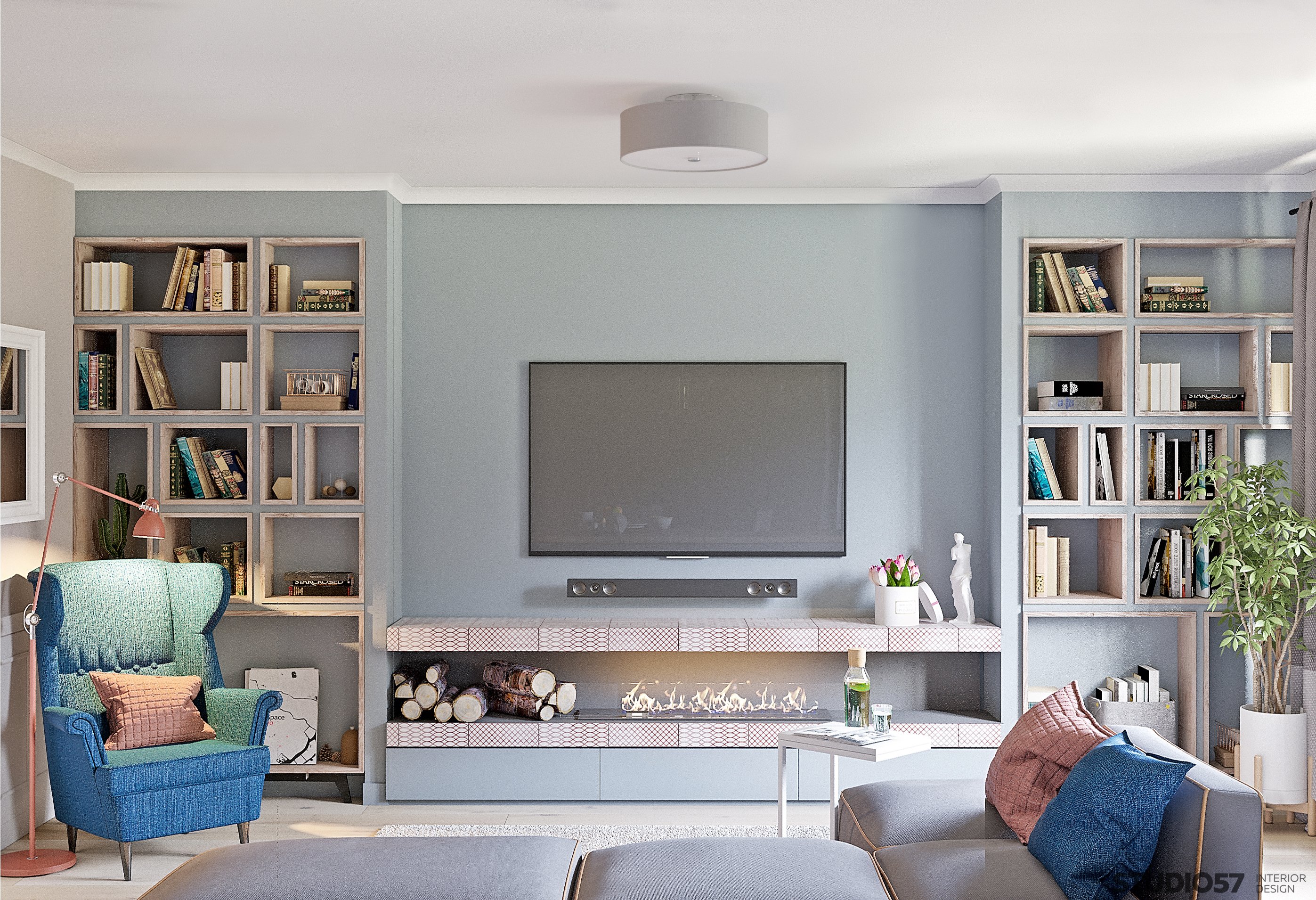 Built-in bookcase in the living room