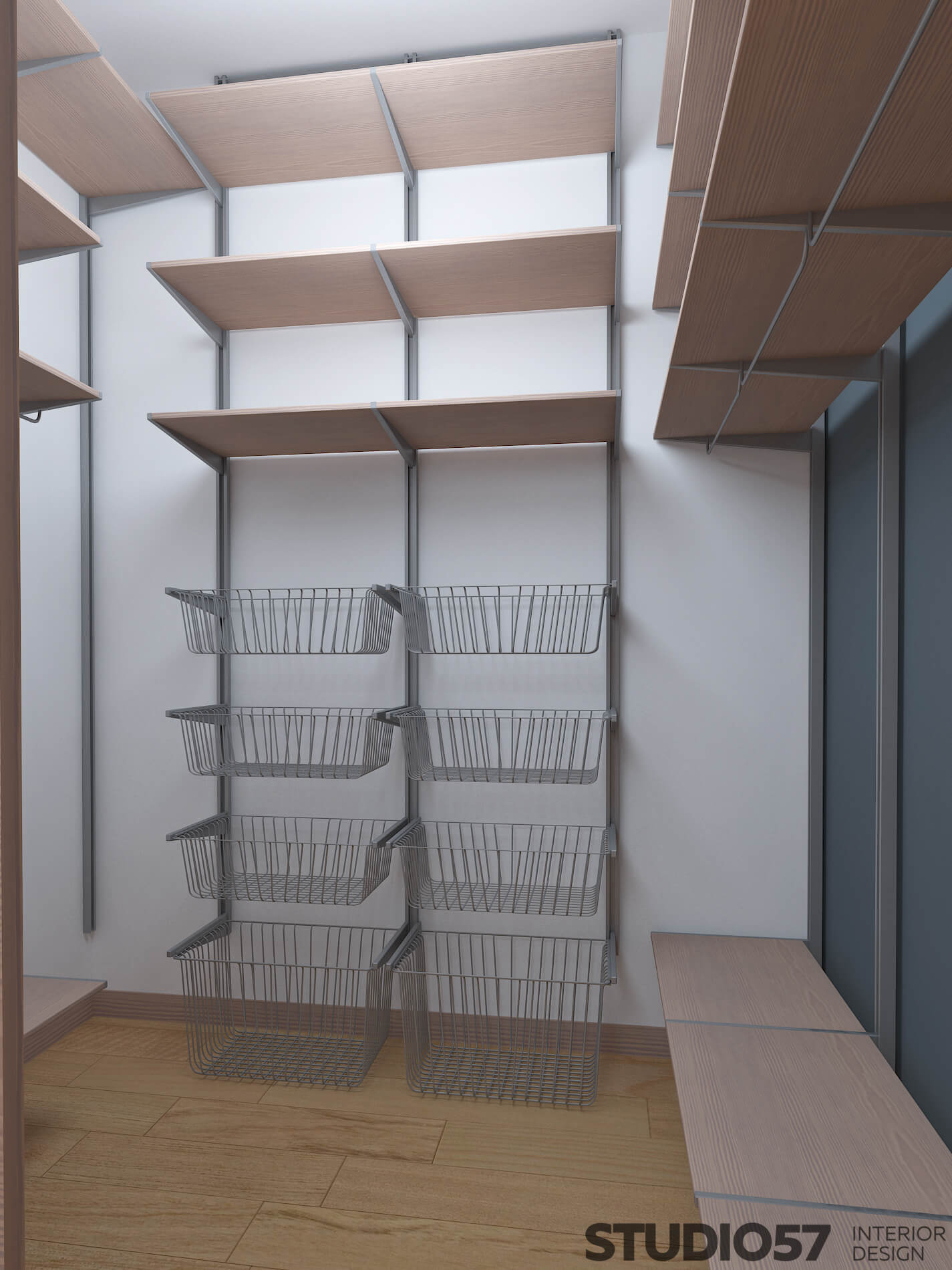 Visualization of a dressing room without cabinets