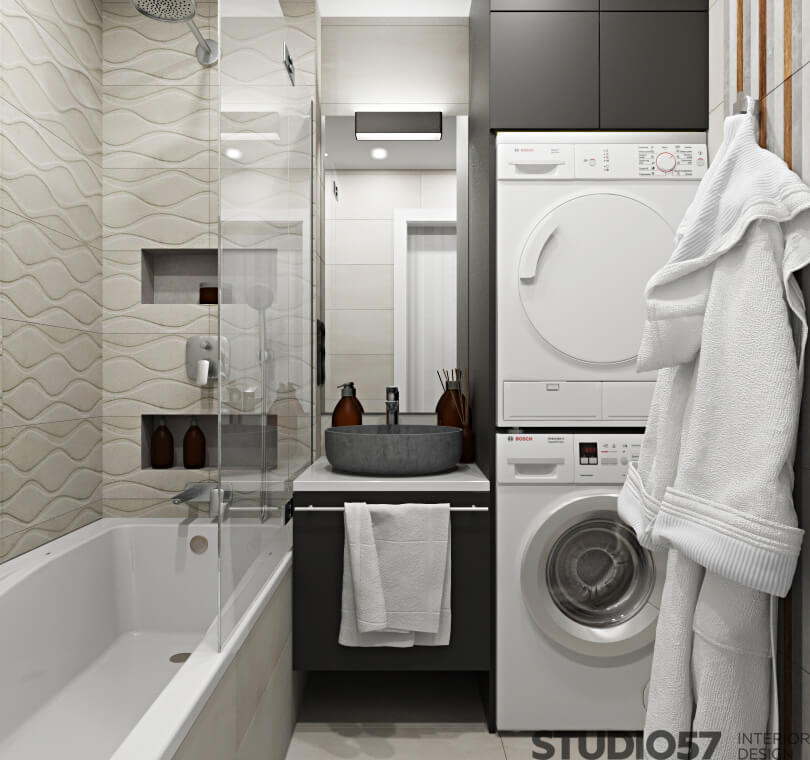 Black and white bathroom interior design photo