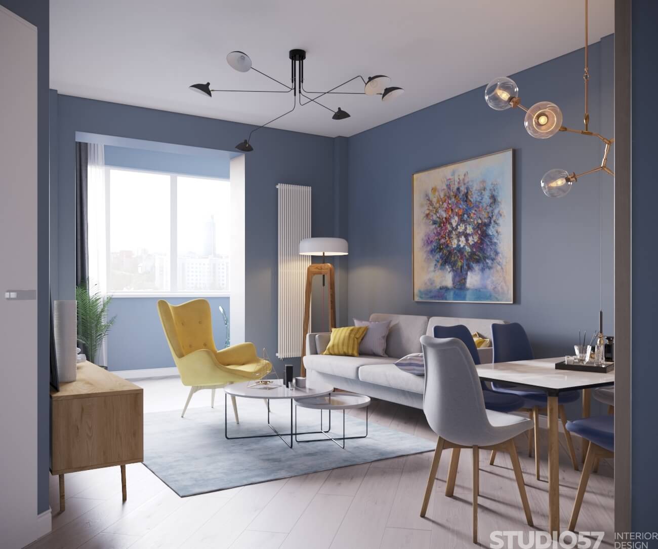 How to combine blue and yellow in the interior