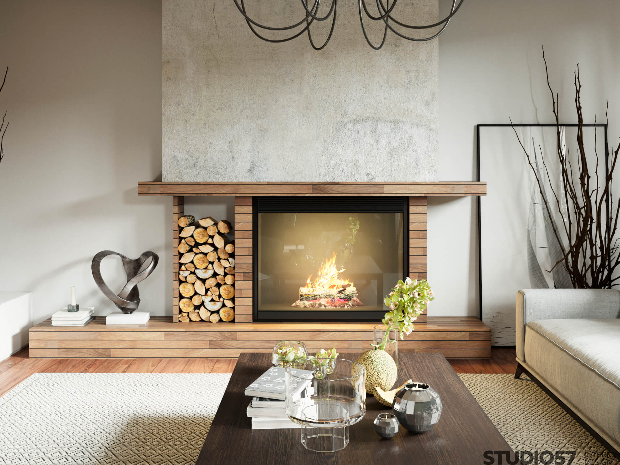 Fireplace in the living room of a private house