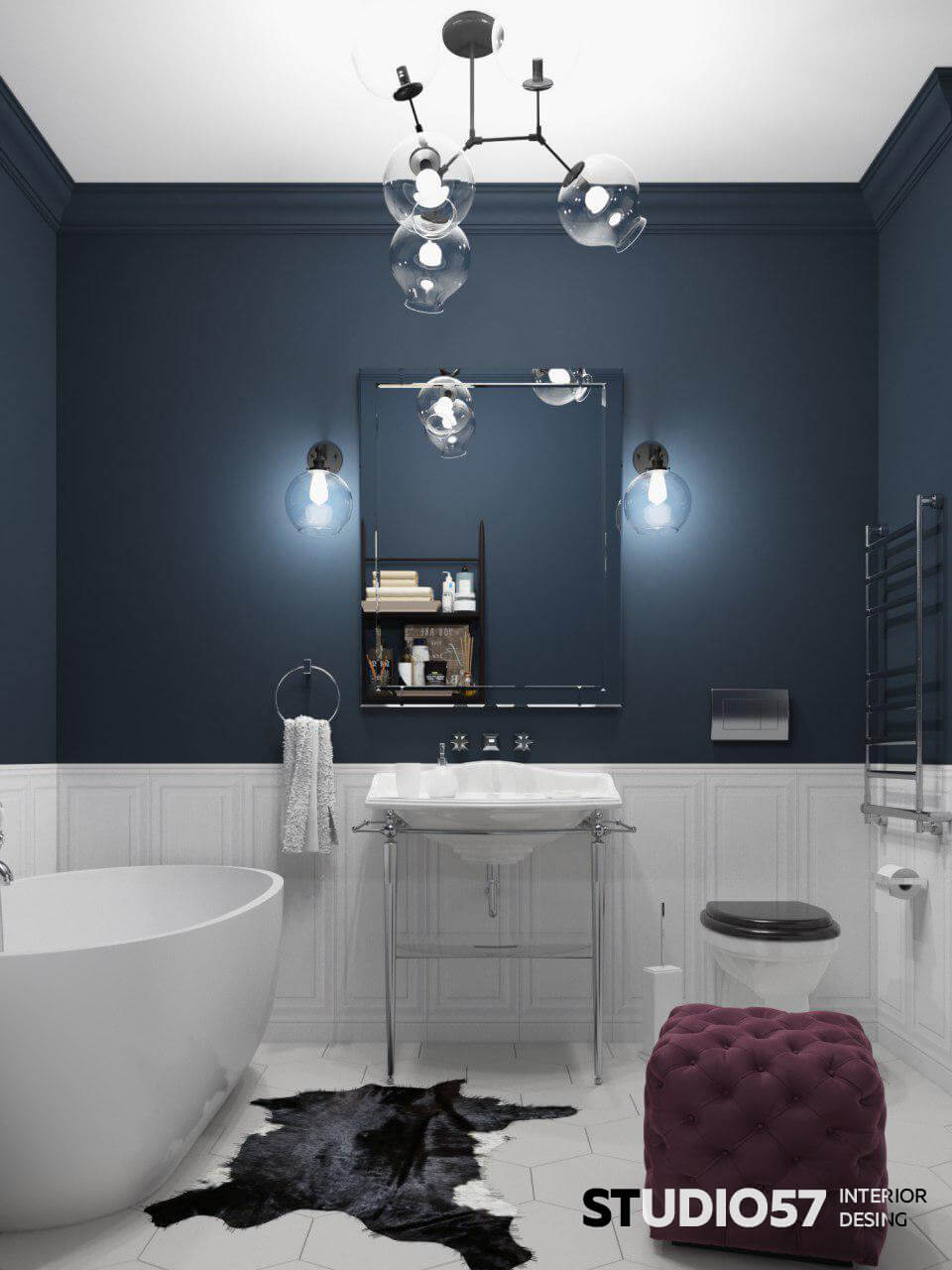 Burgundy and blue in the bathroom