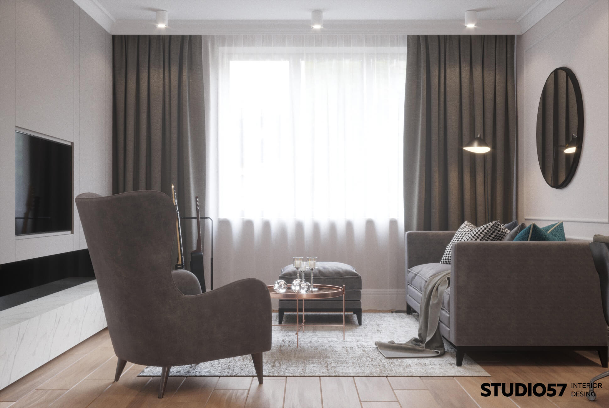 Living room design in gray